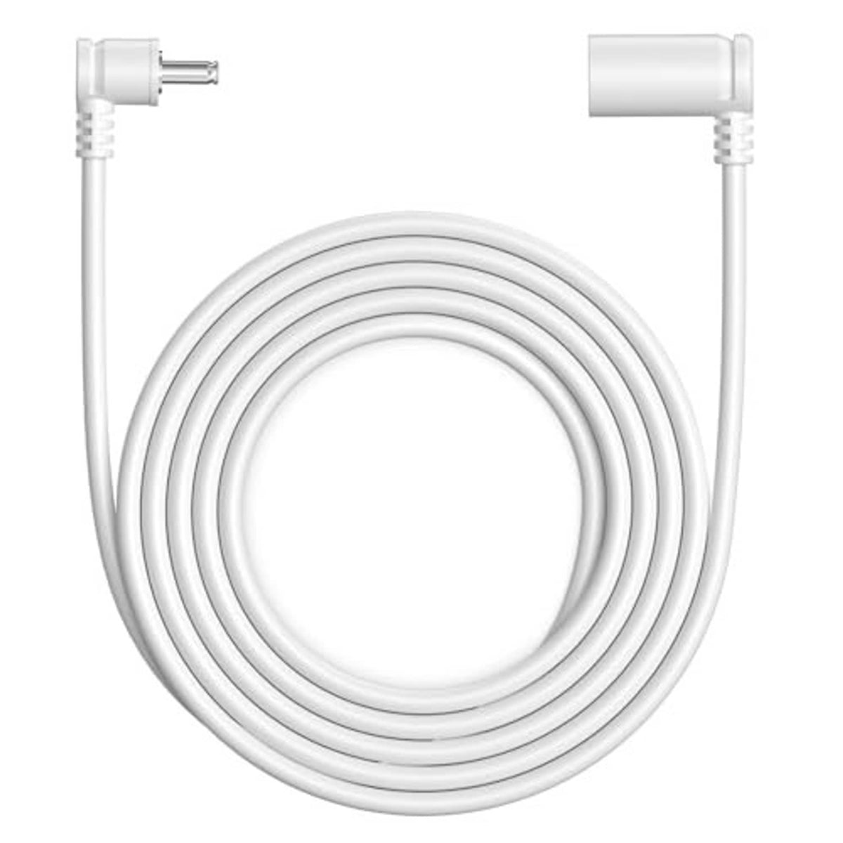 White coiled extension cable with two barrel plug ends
