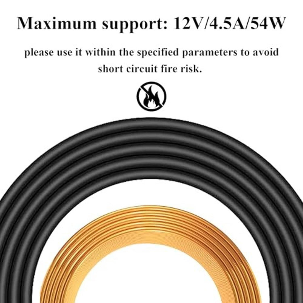Black cable with yellow interior conductors, power adapter lead