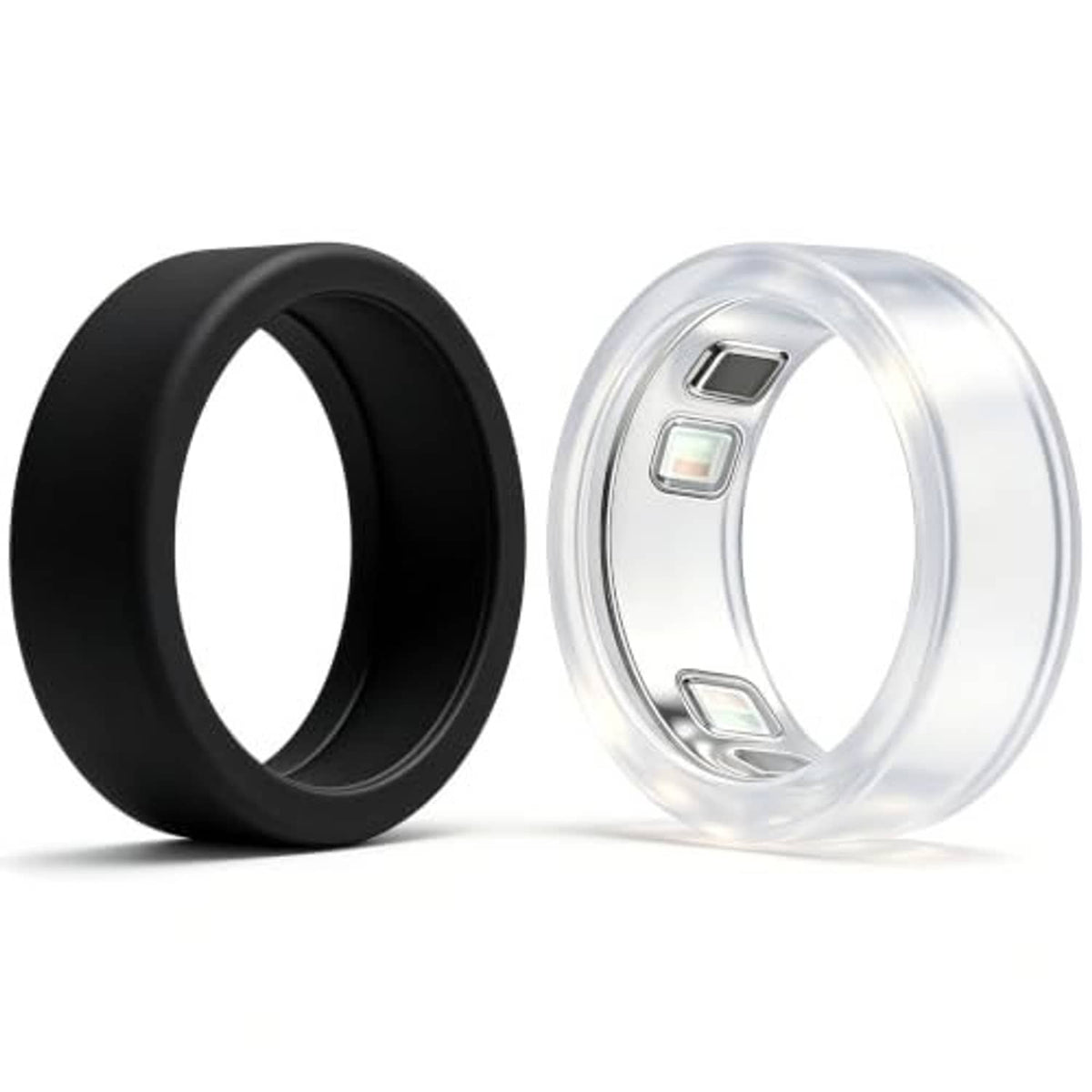 Small silicone case for Oura Ring 5, black and translucent pair, ring cover with sensor cutouts
