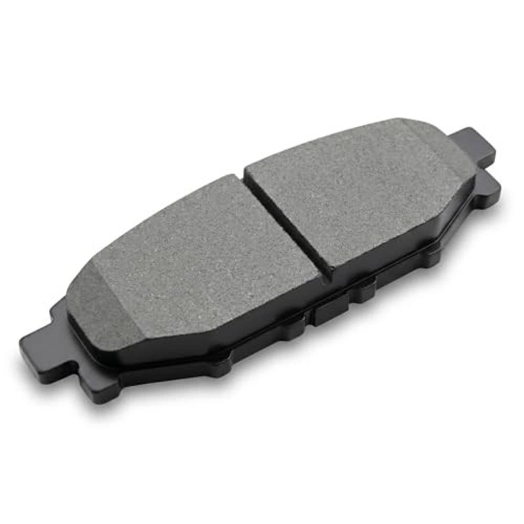 Gray brake pad with two-piece friction surface and metal mounting hardware