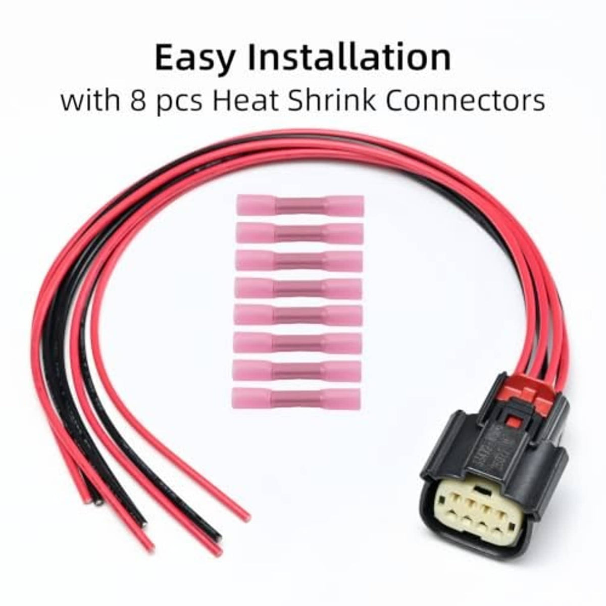Headlight connector pigtail with red wire leads and heat-shrink connectors bundle