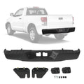 Black rear step bumper assembly with mounting brackets and fastener hardware
