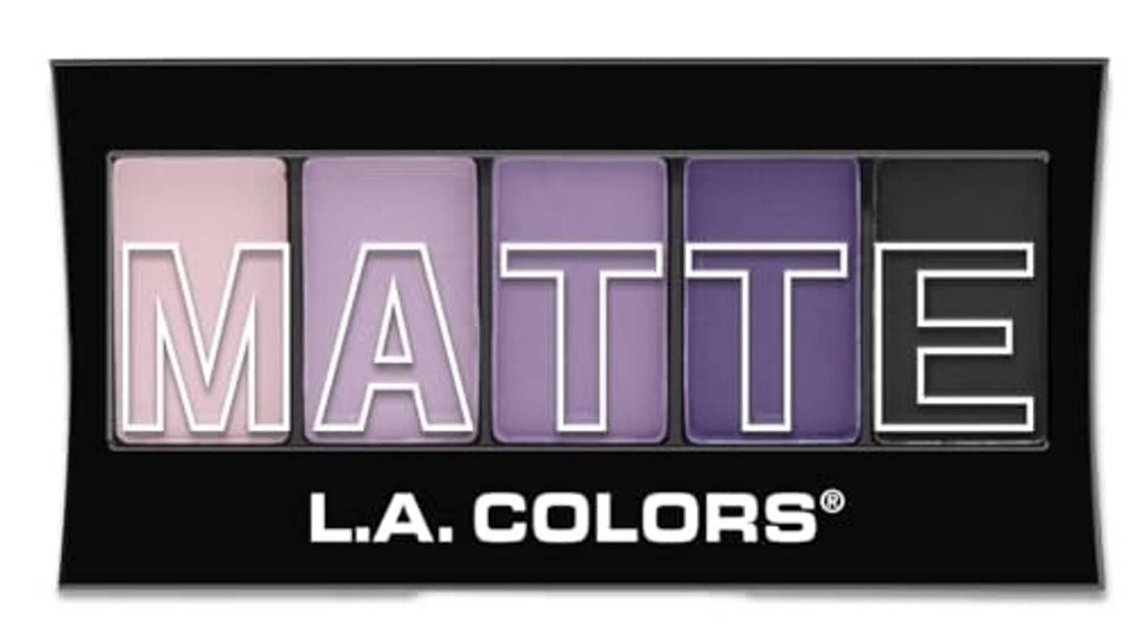Matte eyeshadow palette with five purple-toned pans, open tray view