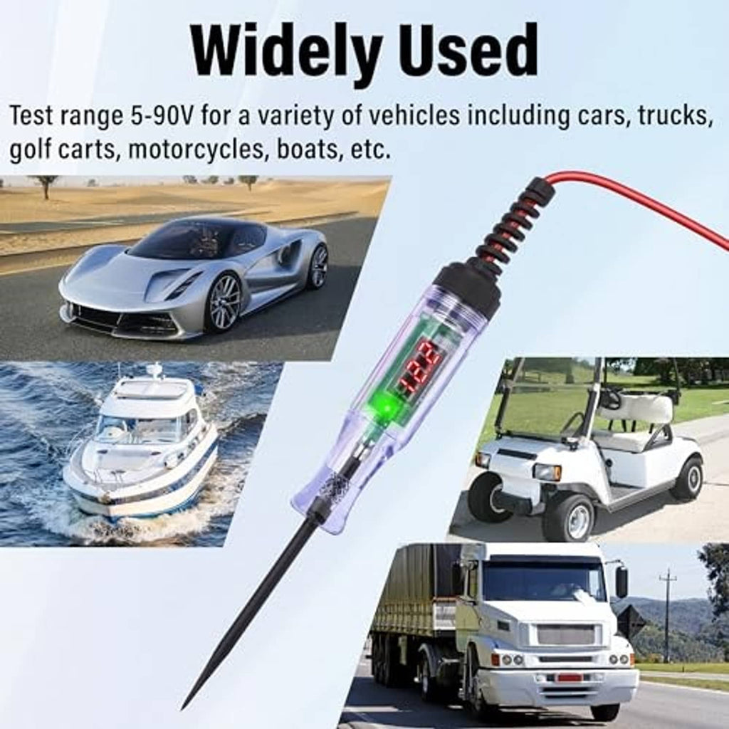 Automotive test light kit with long probe and red coiled cable for vehicles