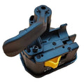Thumb throttle lever assembly, blue housing with black lever and yellow insert on base