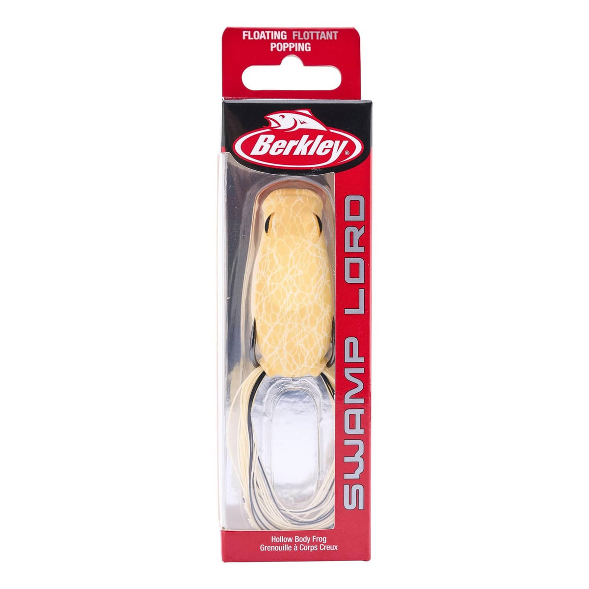 Berkley frog lure blister pack with tan hollow-body popping lure inside