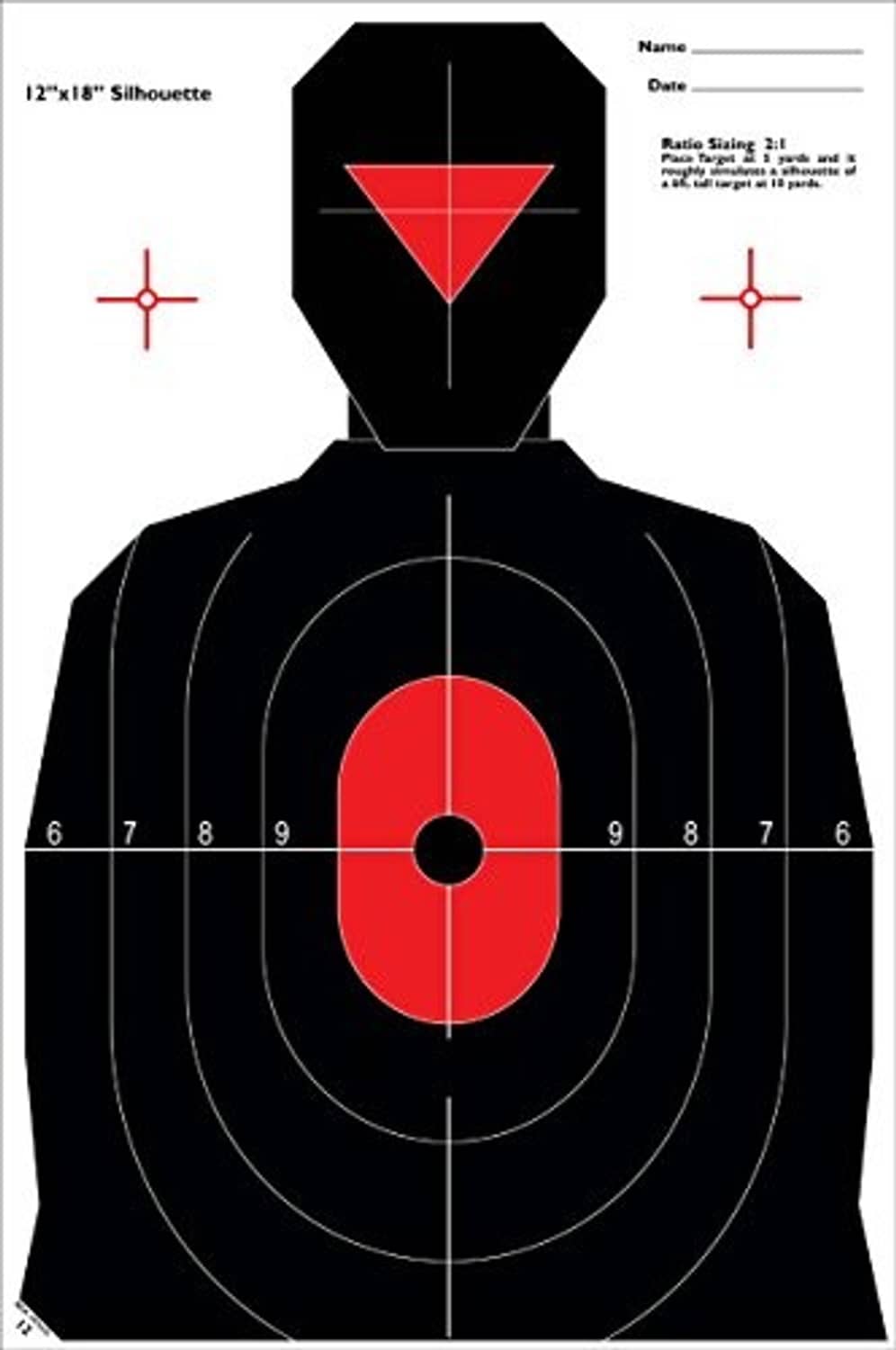 12x18 target silhouette sheet on stand with black field and red center