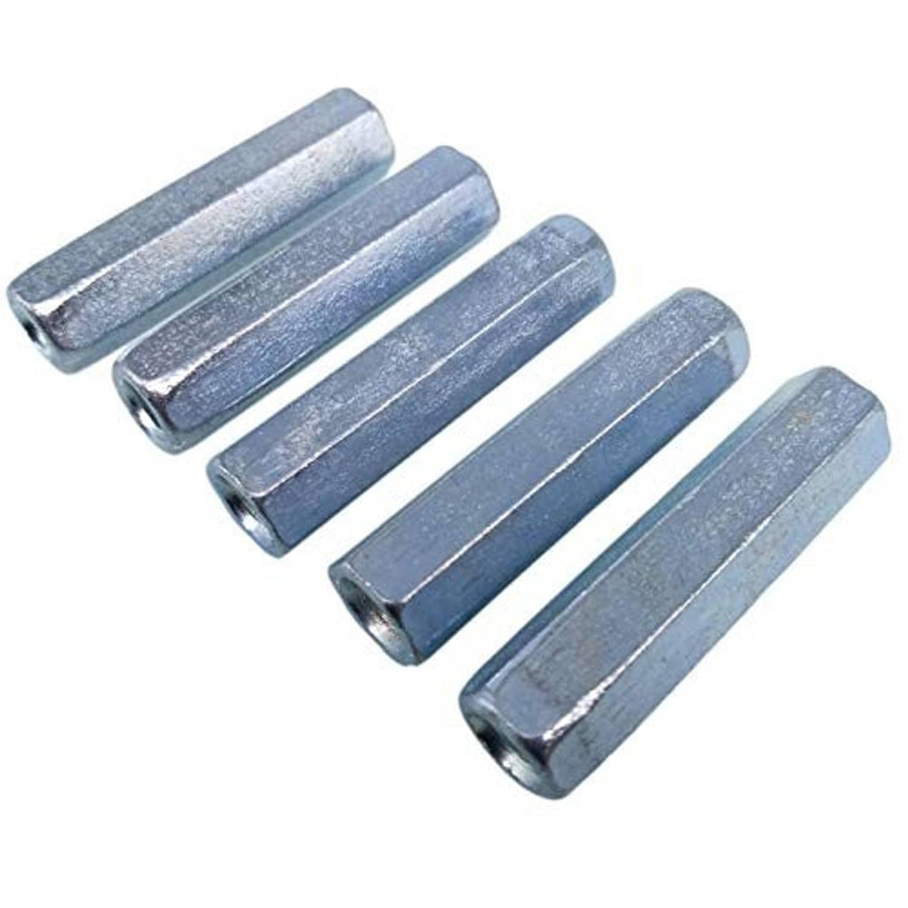 Zinc plated long rod coupling connectors, 5-pack, hex nut style threaded ends
