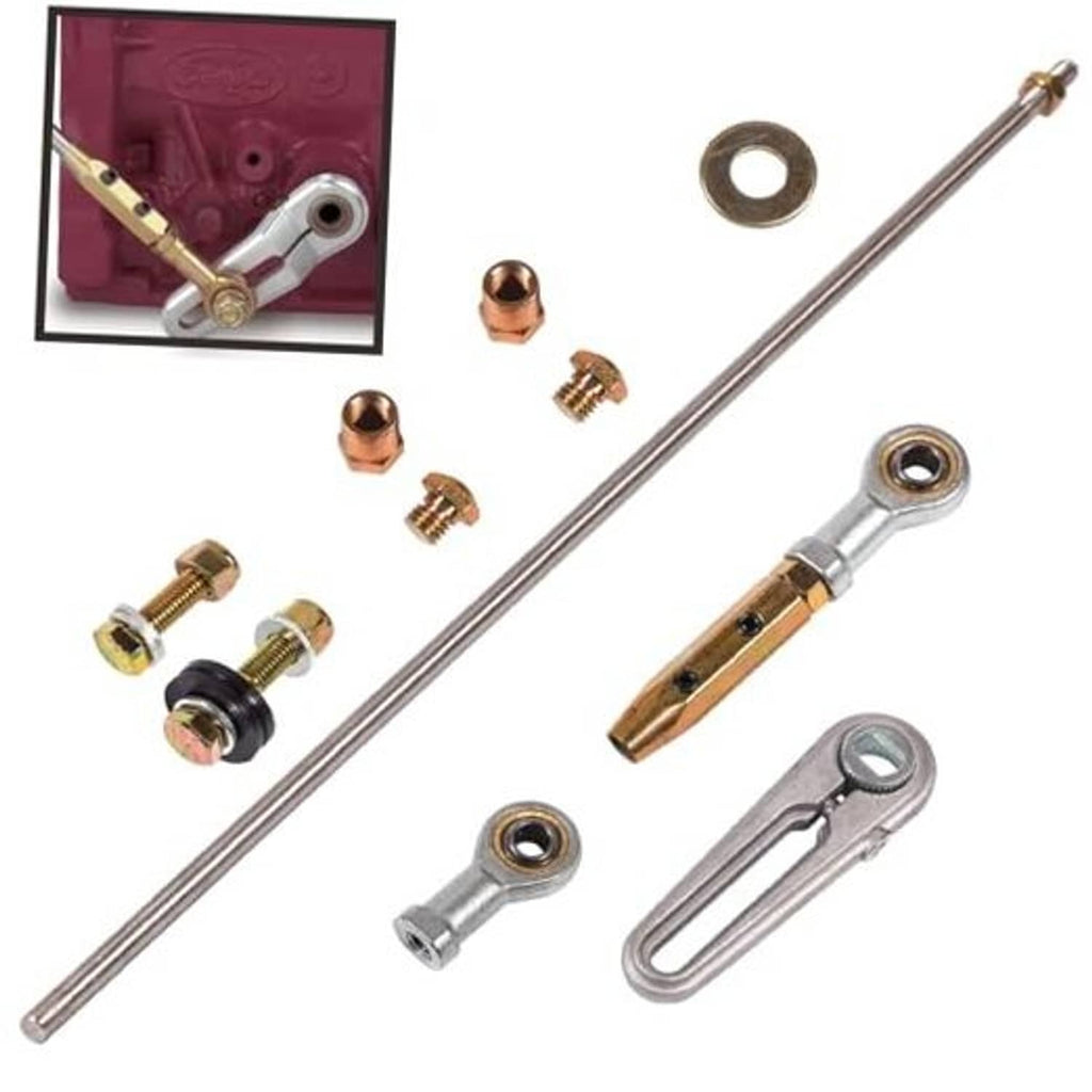 Transmission shift linkage rod kit with ball studs, pins, washers, and forked lever