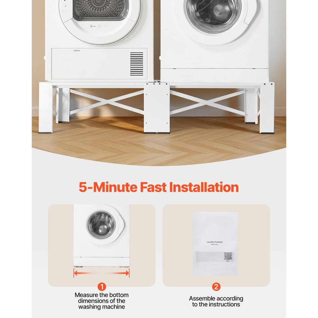 White pedestal base with crisscross supports and non-slip patches under appliances