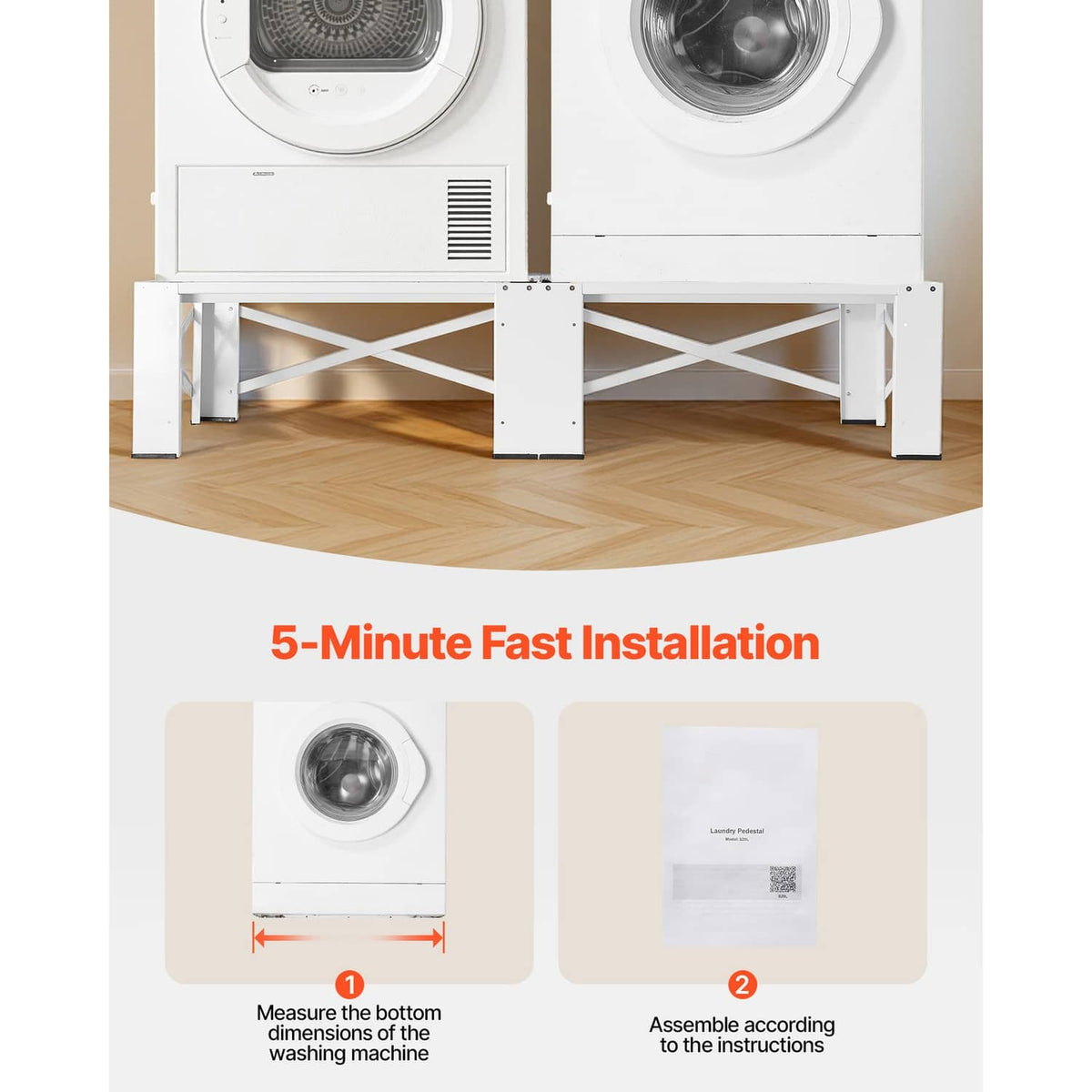 White pedestal base with crisscross supports and non-slip patches under appliances