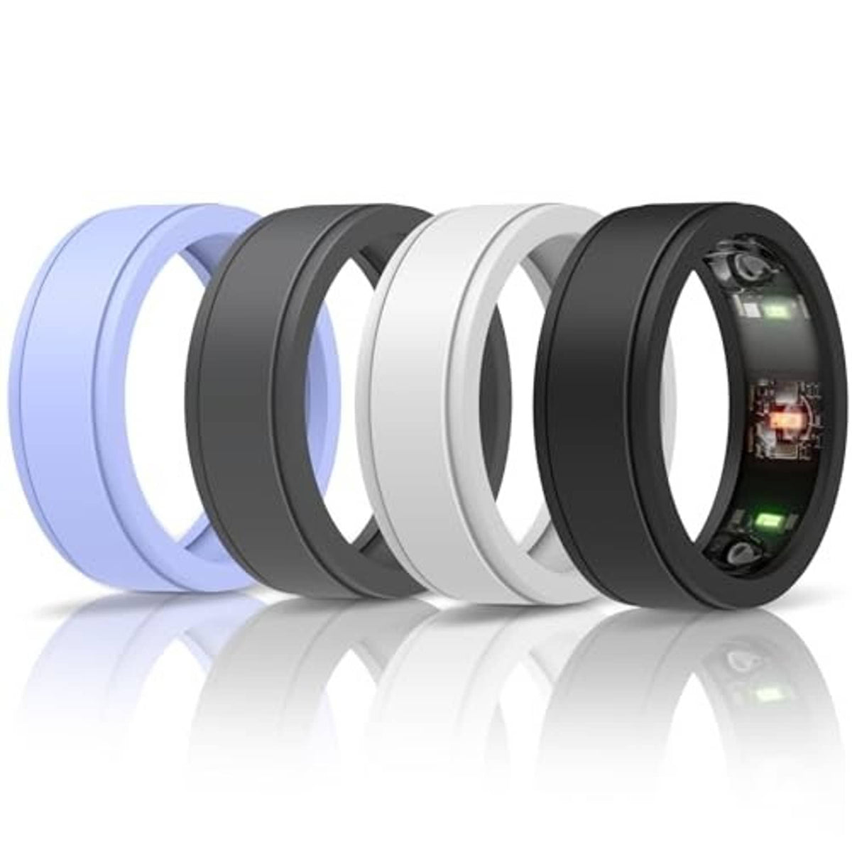 4-pack Oura ring Gen 3 cover cases in lavender, charcoal, white, and black