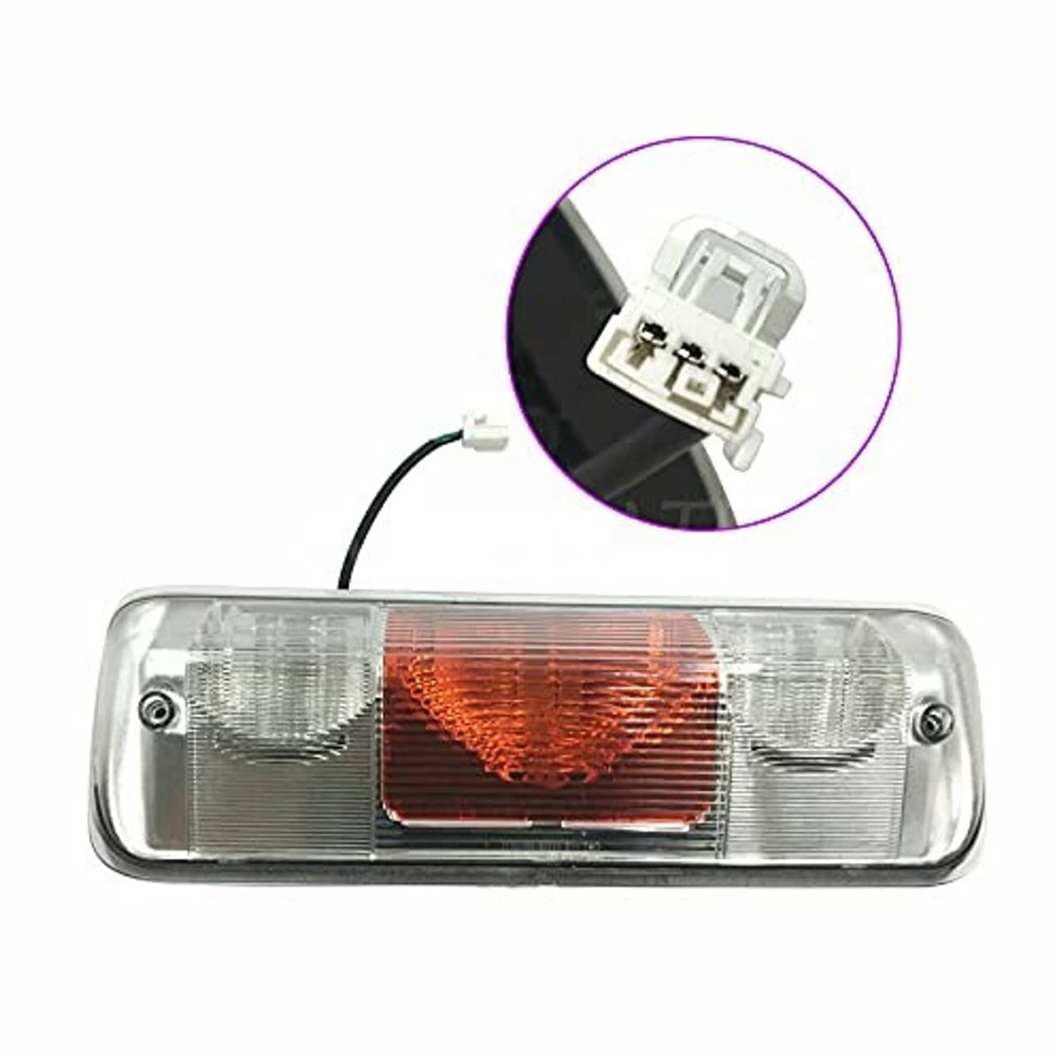 Rear brake light lamp with wiring connector plug and clear/red lens