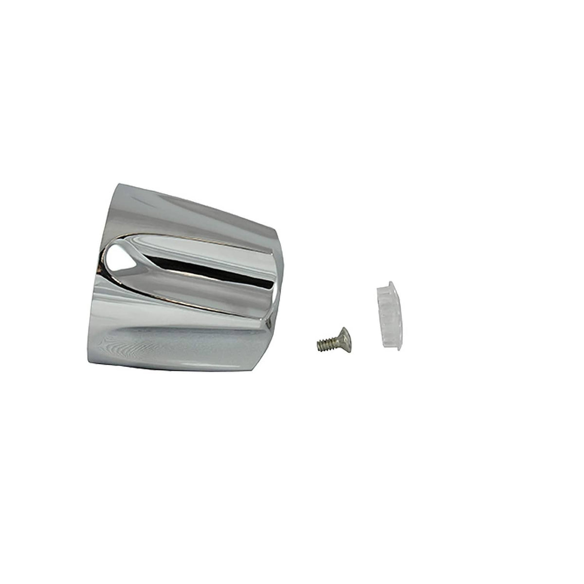 Chrome faucet handle knob with mounting screw and white mounting insert
