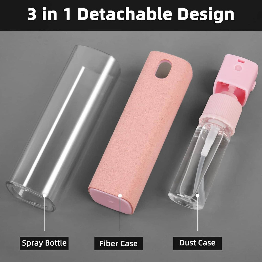 3-in-1 detachable screen cleaner set: spray bottle, fiber case, and dust case