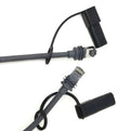 Black silicone end caps with lanyard loops on cable connectors