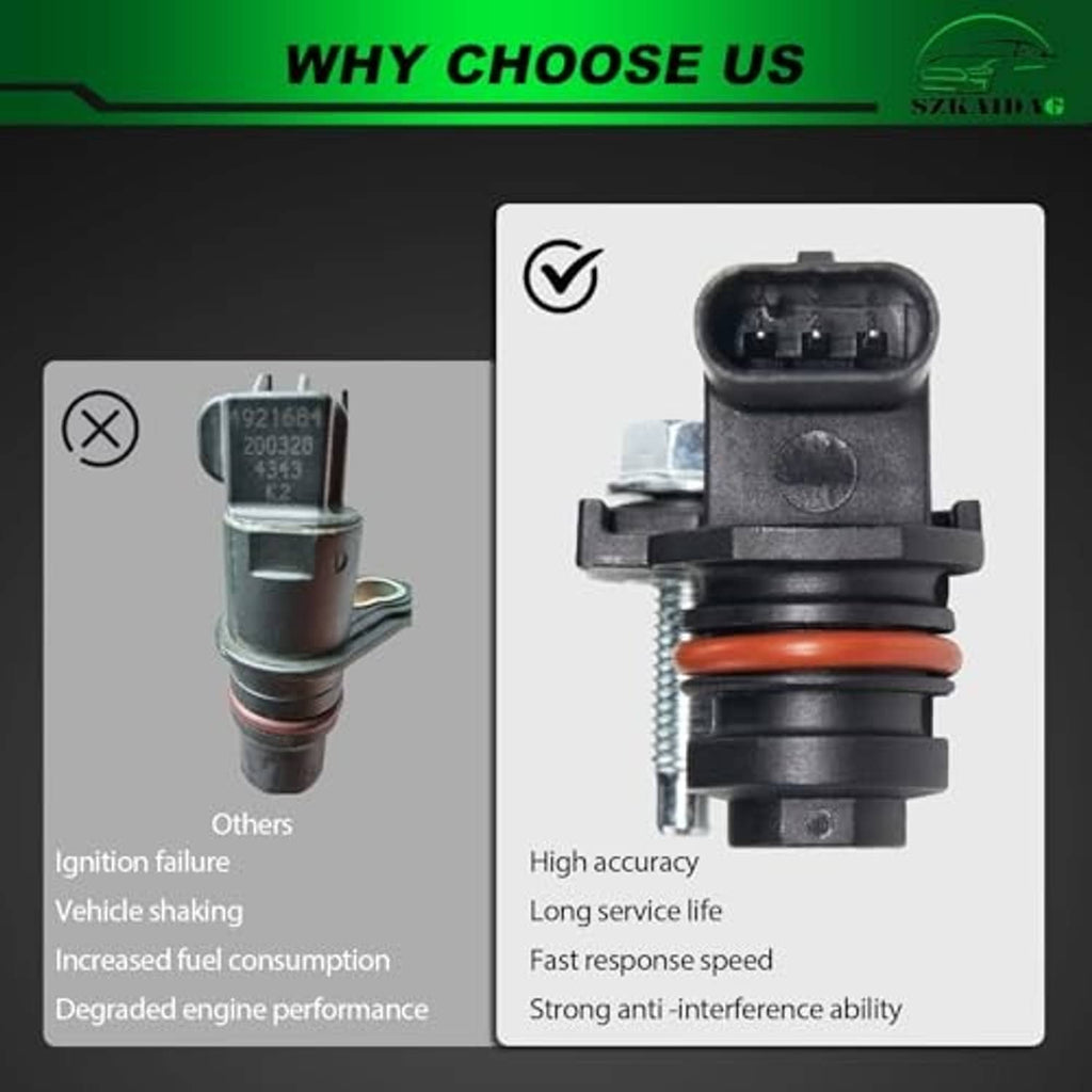Camshaft position sensor shown with connector housing and orange seal ring