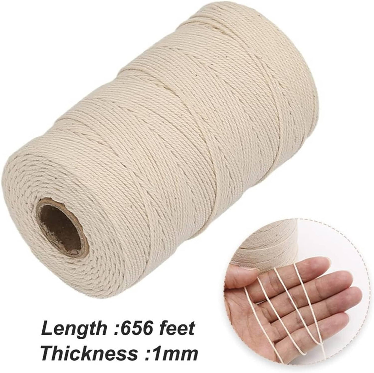 White 3-ply butchers twine roll with visible core opening and thickness detail