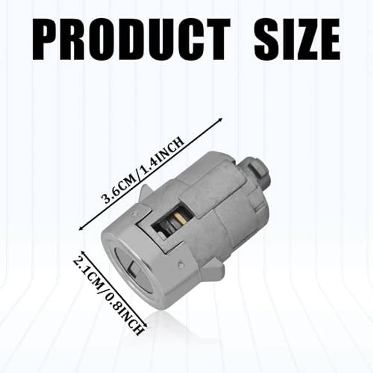 Silver door lock cylinder with measurement details