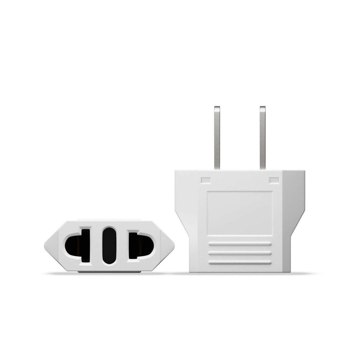 European to US plug adapter, white US outlet with two flat slots and two prongs