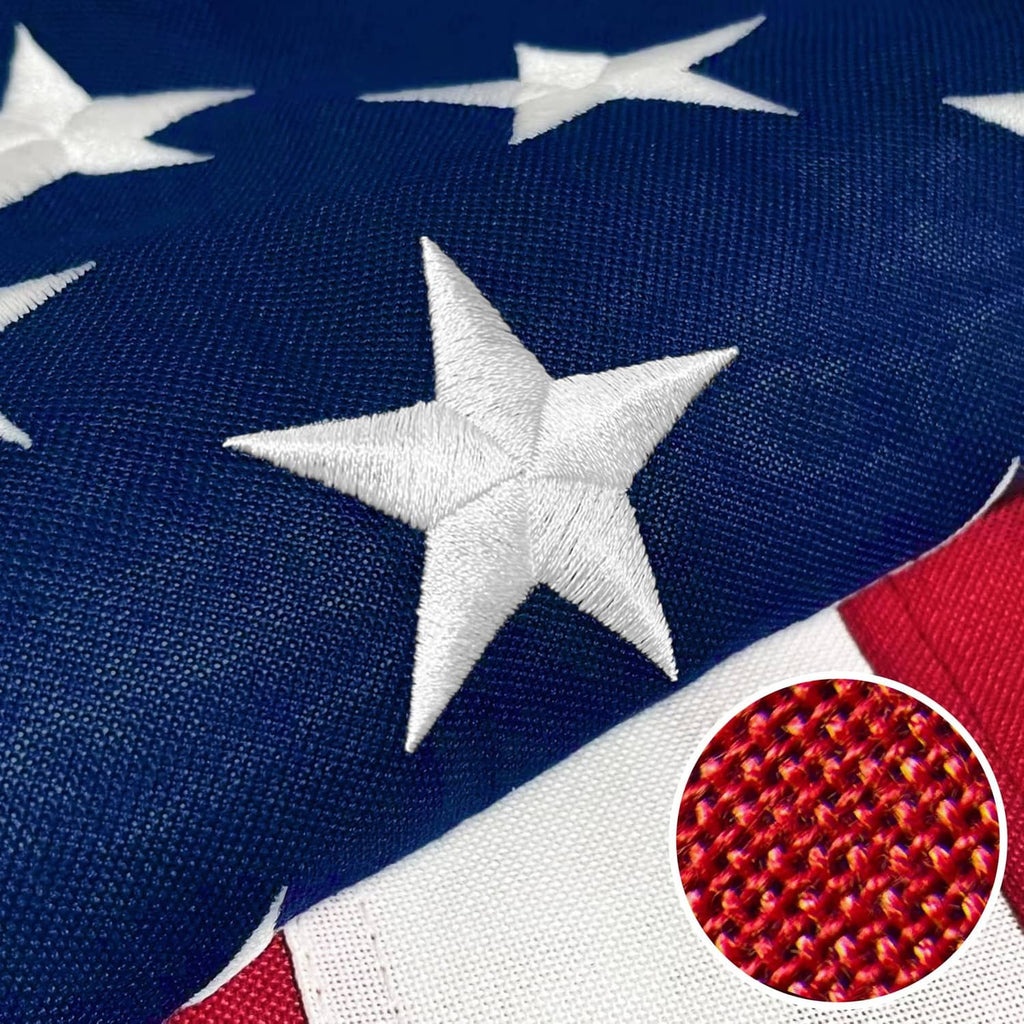 American flag star field close-up with textured blue fabric detail