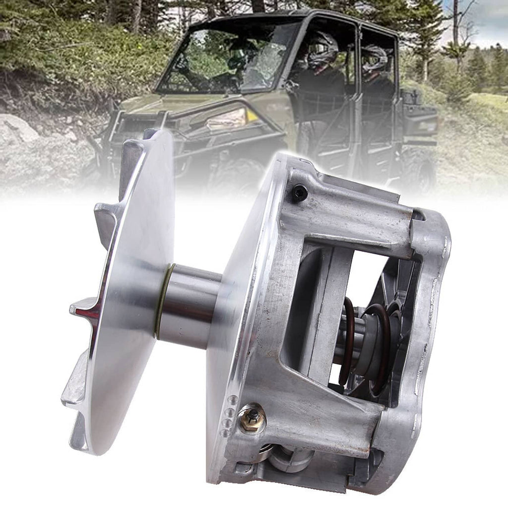 Primary drive clutch assembly with silver housing and visible internal pulley components