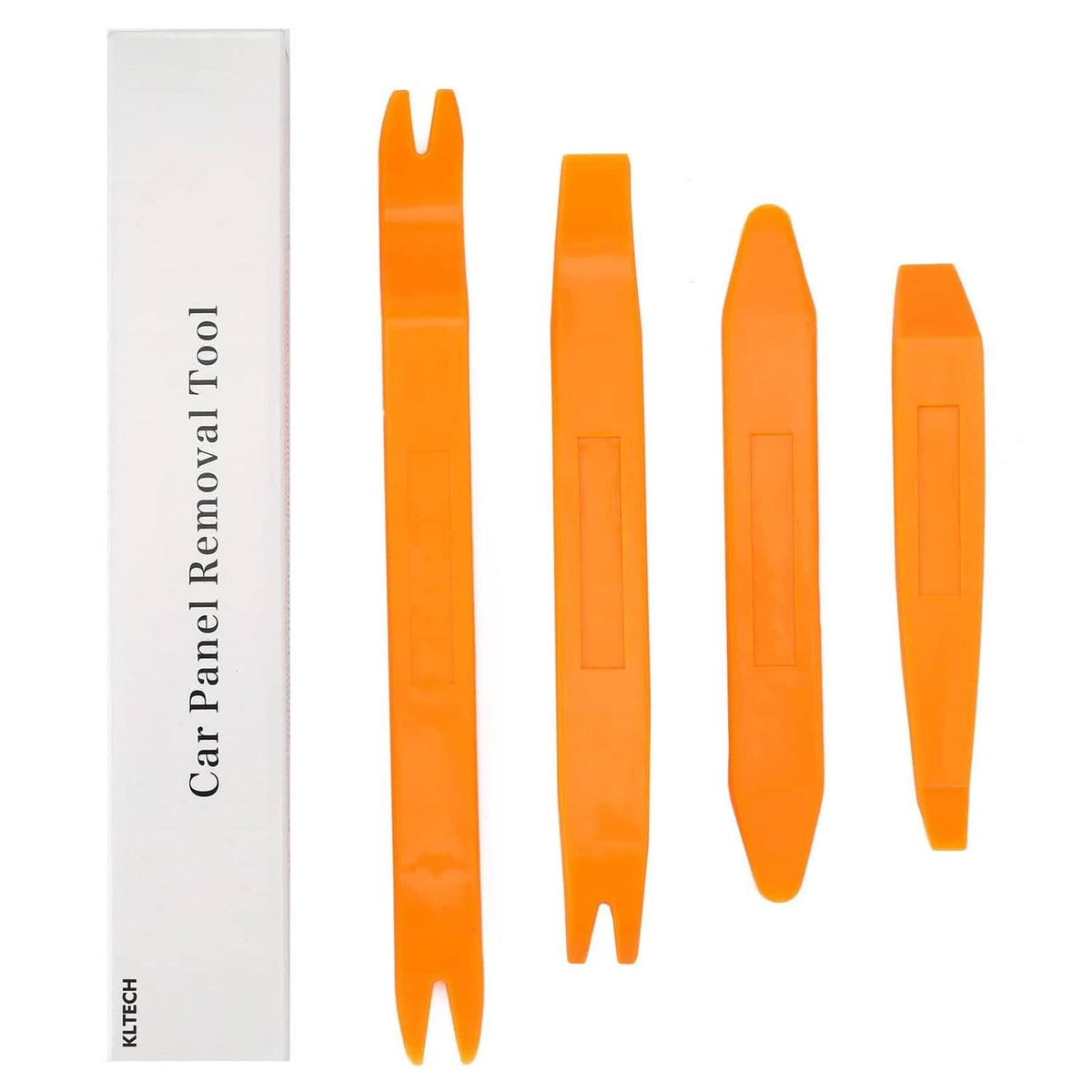 KLTECH car panel trim removal tools in white retail sleeve, four orange clips