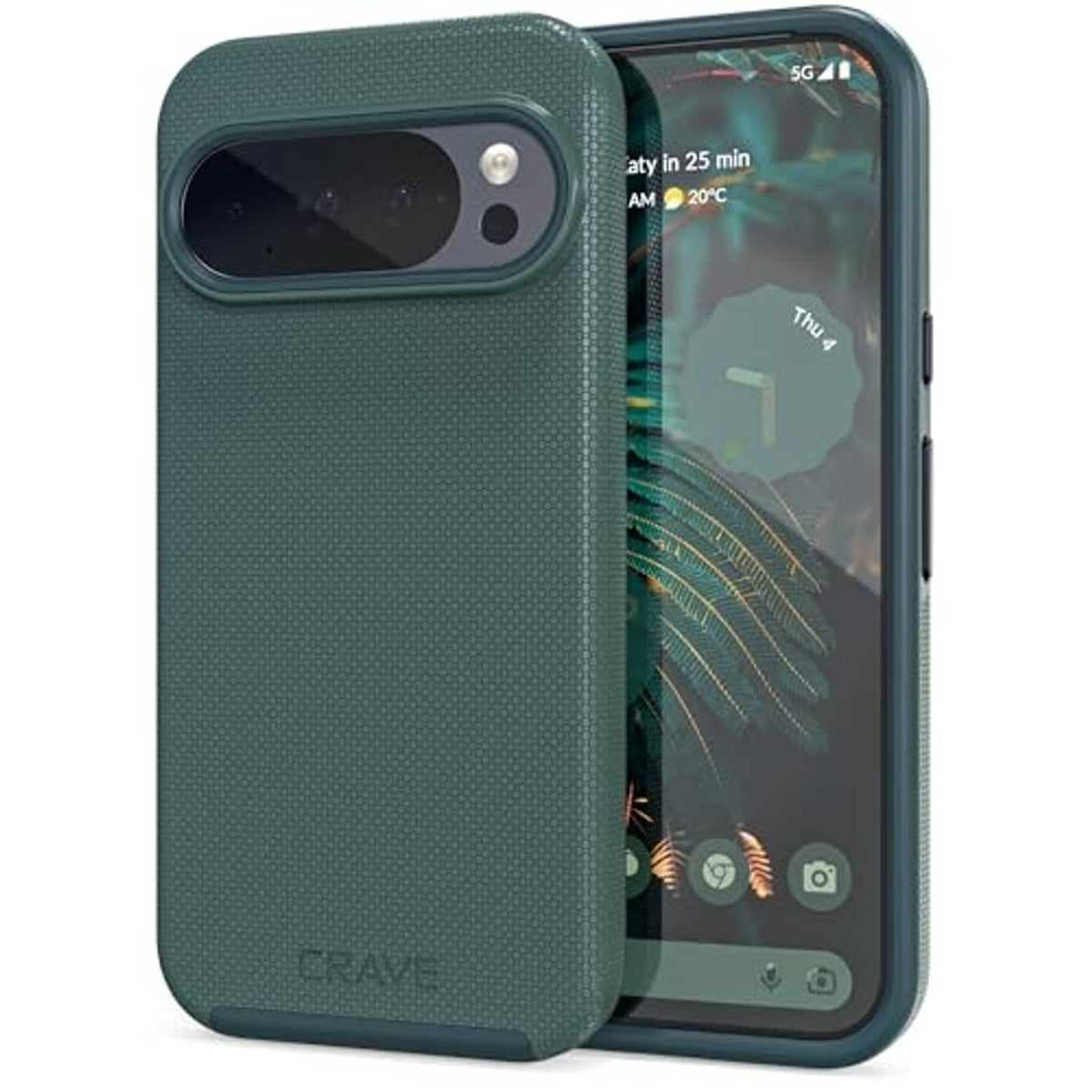 Forest green phone case with camera cutout and slim front opening for Google Pixel