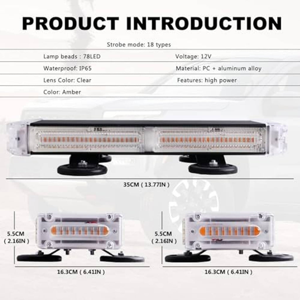 Clear emergency strobe light bar showing amber LED modules with two mounting bases
