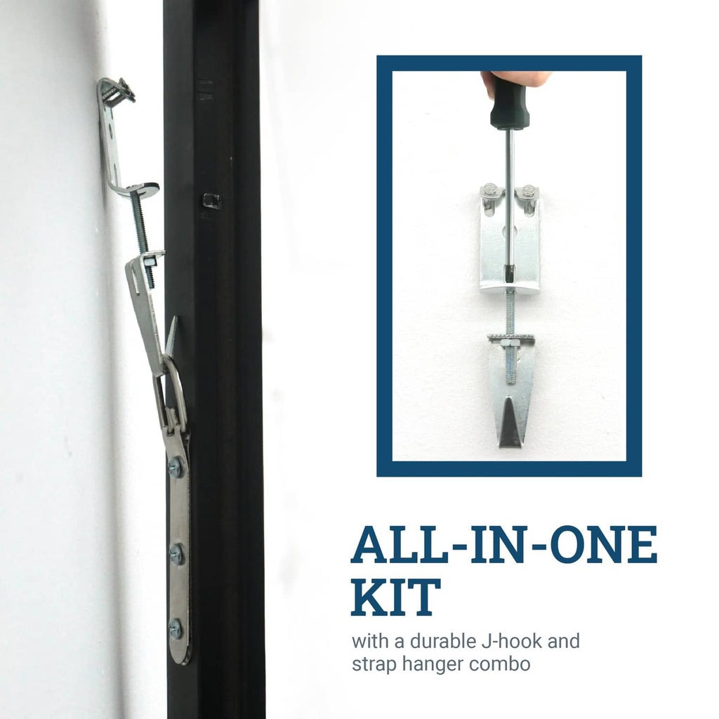 All-in-one mirror hanging kit with durable J hook and strap hanger combo