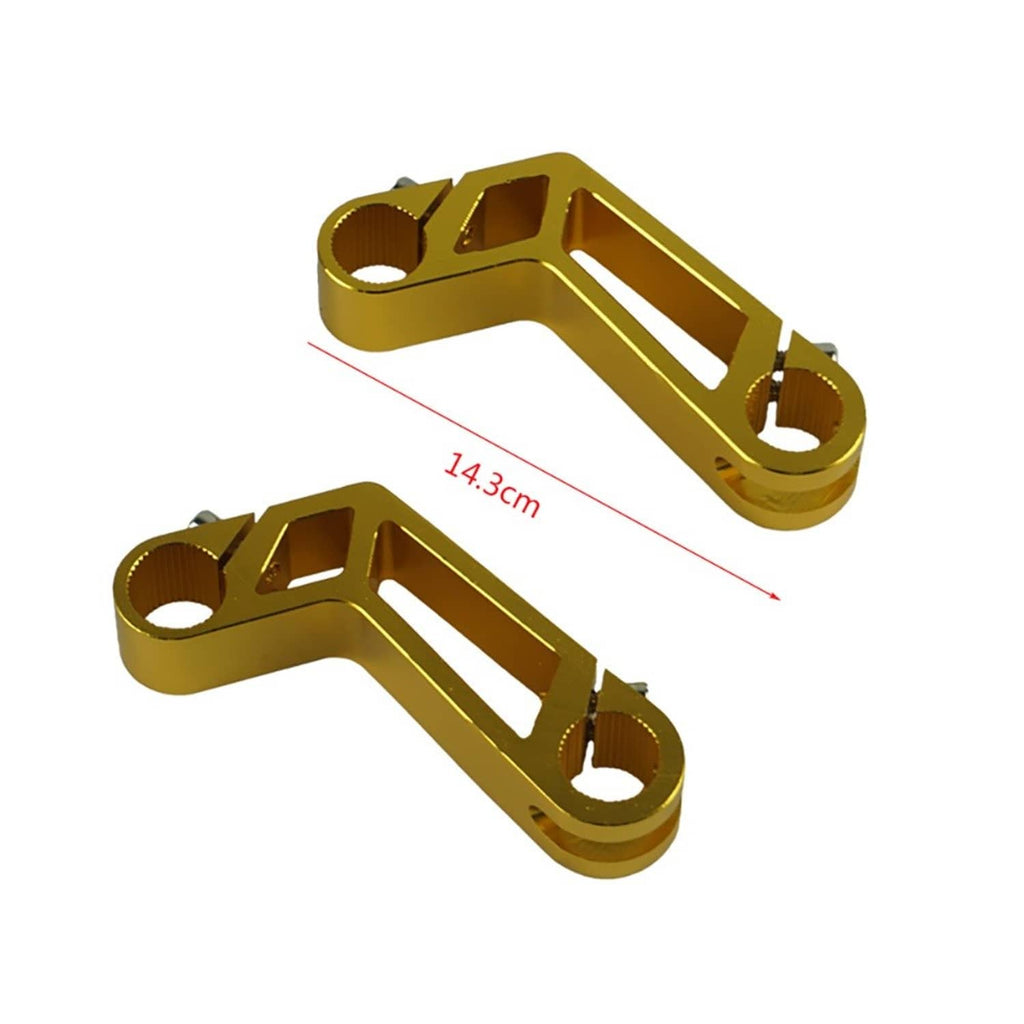Pair of gold adjustable handlebar mount brackets with circular holes