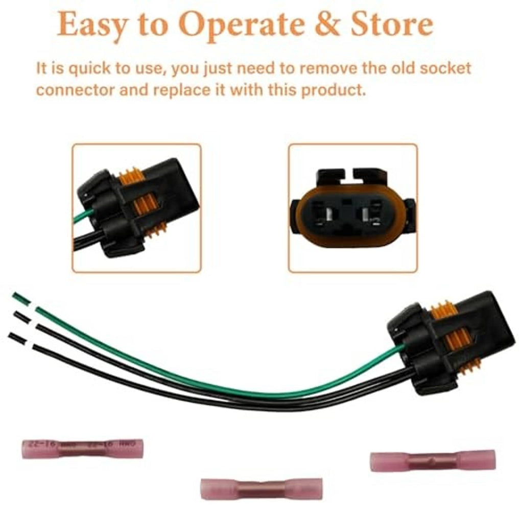 3-wire halogen bulb connector pigtail wiring harness with black plug and pink heat shrink tubes