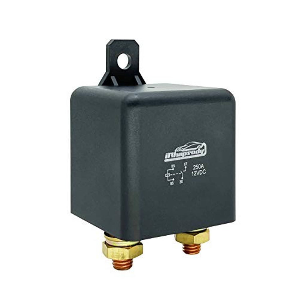 12V 4-pin high-power relay with black housing and mounting tab on top
