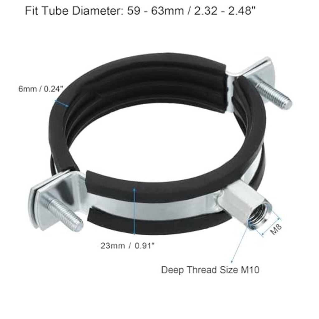 Adjustable split pipe hanger with black rubber lining for 2.32–2.48 in tube