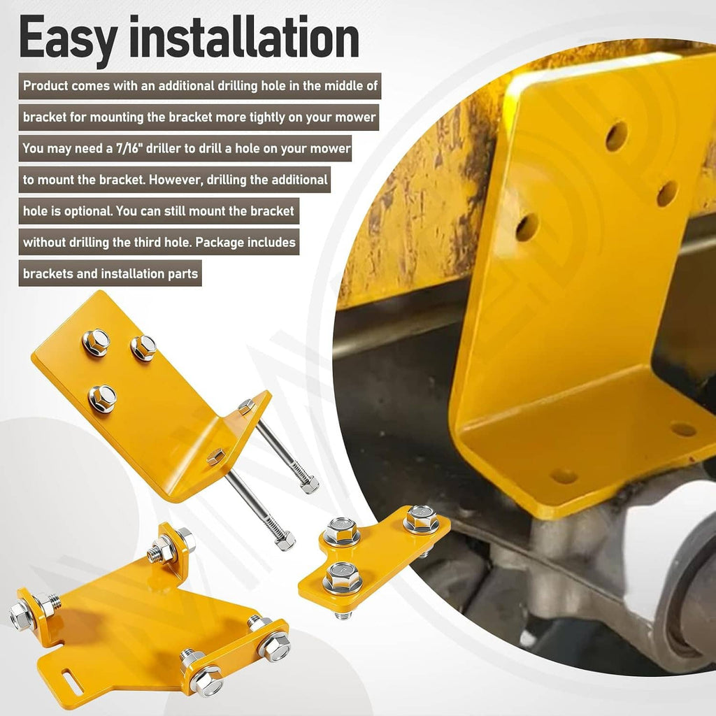 Yellow mounting bracket with hardware bolts installed on a hydro transmission
