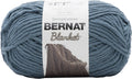 Bernat super bulky yarn skein in stormy blue-green, with brand label on center band