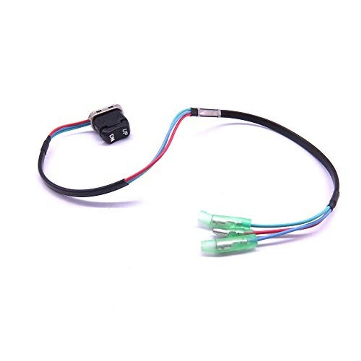 Outboard trim and tilt switch wiring harness with black control and green wire terminals