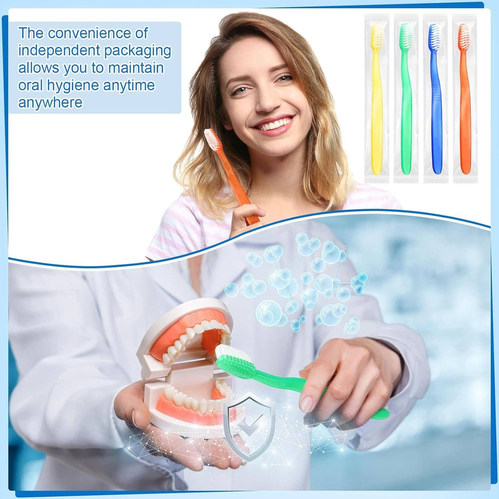 Disposable toothbrush set with multicolor handles and individually wrapped bristles