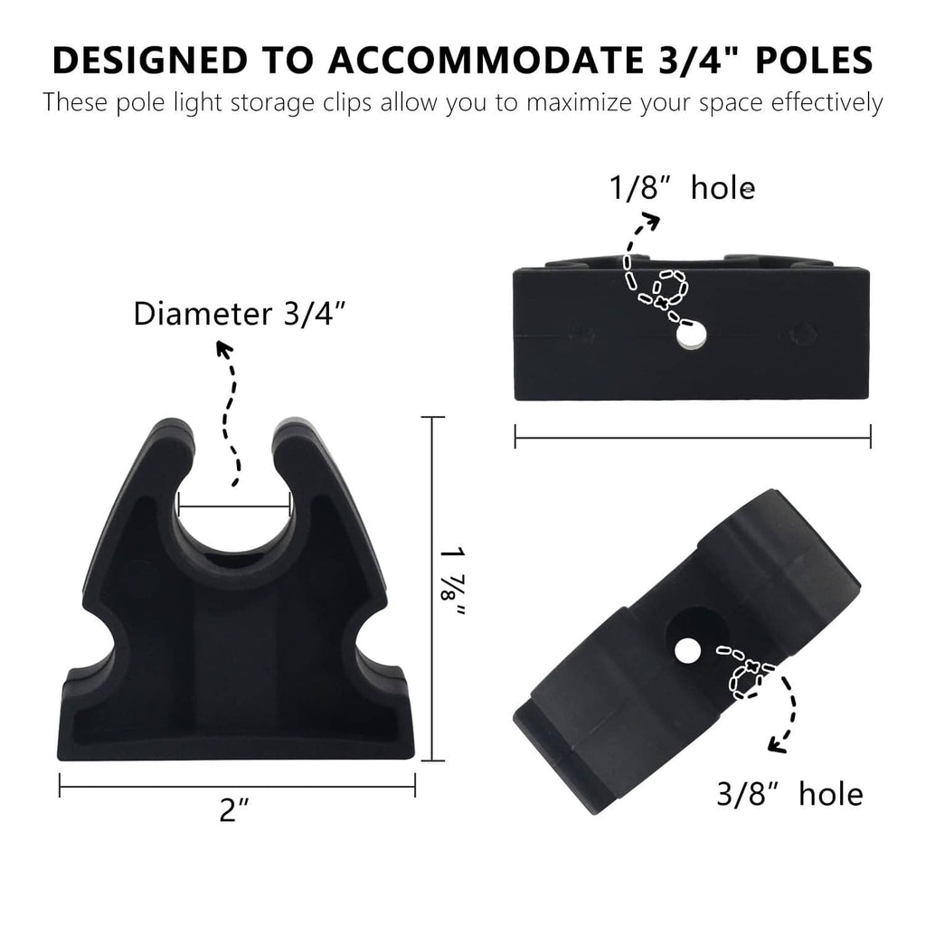 Black rubber storage clip with mounting holes, angled cradle holder design