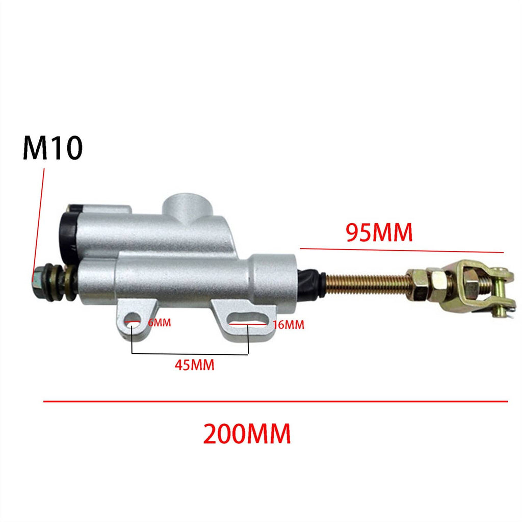 Rear brake master cylinder pump, silver with threaded rod and mounting stud