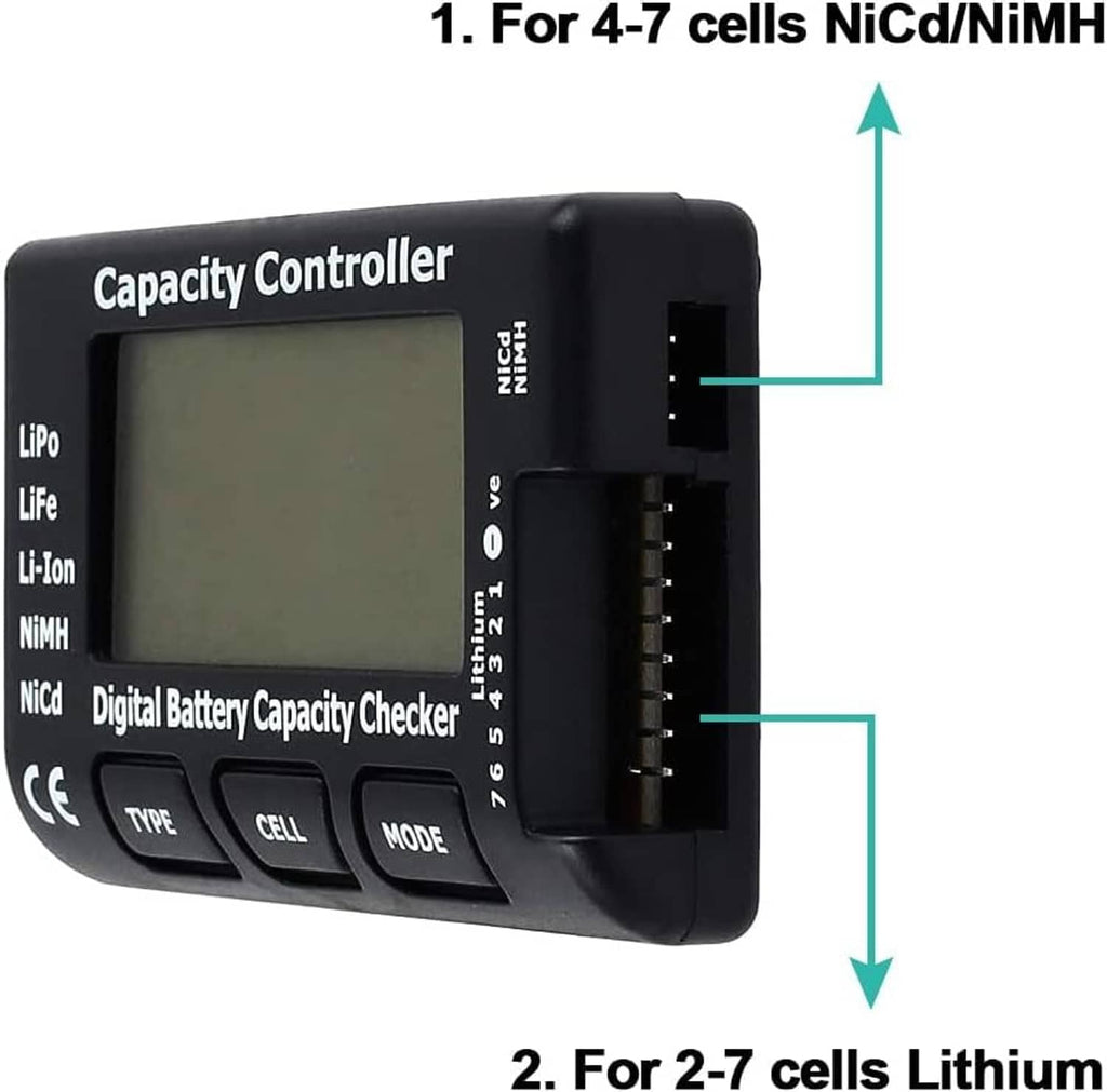 Black digital capacity controller with LCD screen and NiCd/NiMH connector slot
