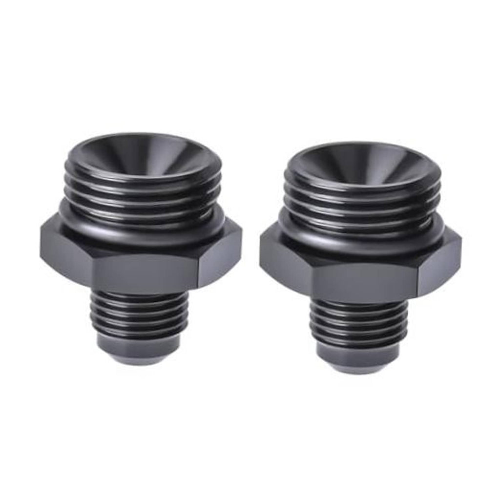 Black AN ORB O-ring adapter fitting, male to male flare, 2-pack