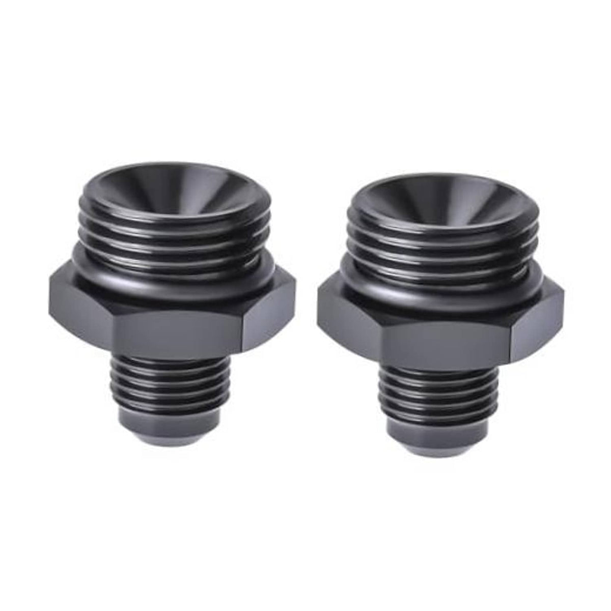 Black AN ORB O-ring adapter fitting, male to male flare, 2-pack