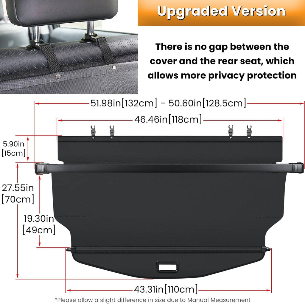 Retractable rear cargo cover diagram with mounting points and size markings