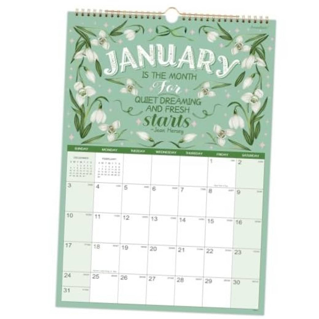 January 2027 wall calendar with mint floral cover and month grid for planning