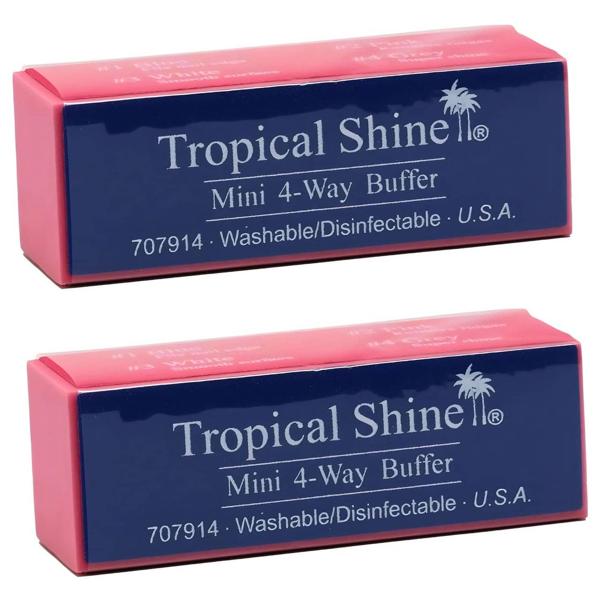 Mini 4-way nail buffer block in pink and dark navy rectangular case
