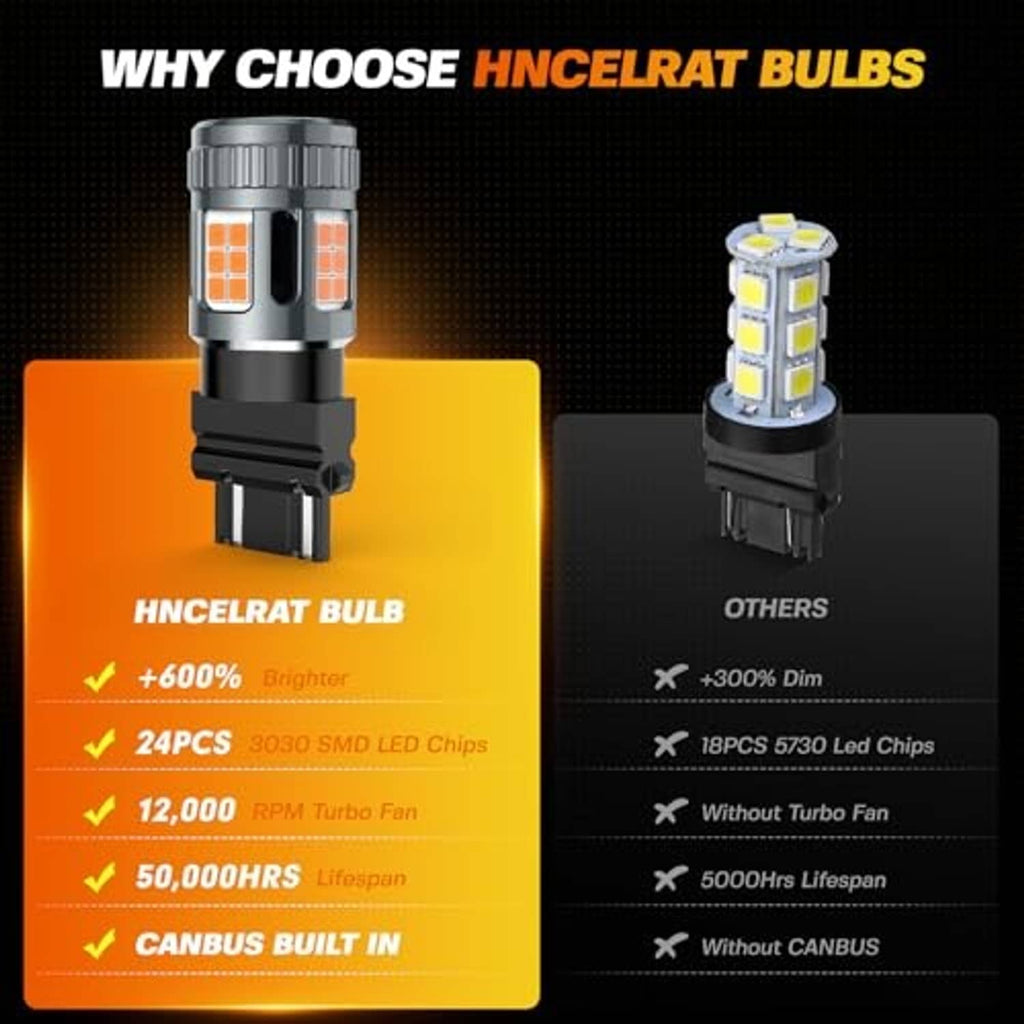 LED turn signal bulb with amber SMD chips on both sides, wedge base