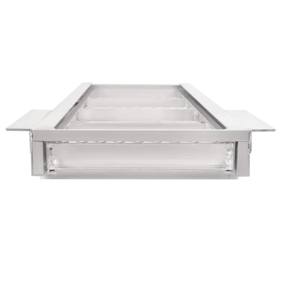 Aluminum under-deck boat ladder with four-step frame, silvery finish