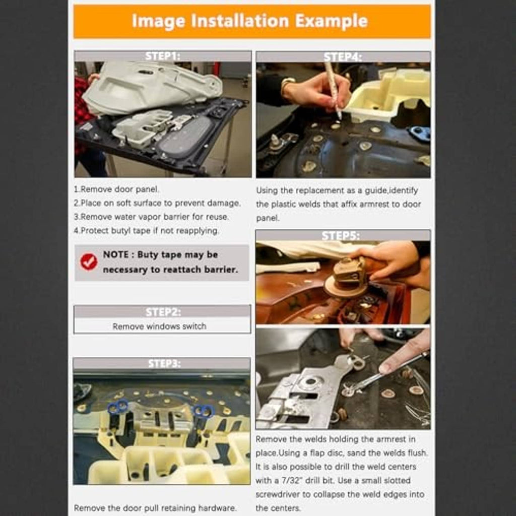 Armrest repair installation guide with hands using tools to fit door armrest
