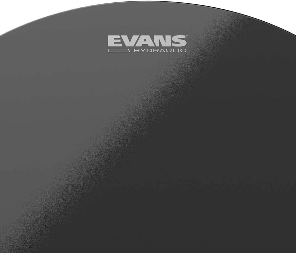 Black EVANS Hydraulic drumhead close-up showing EVANS logo